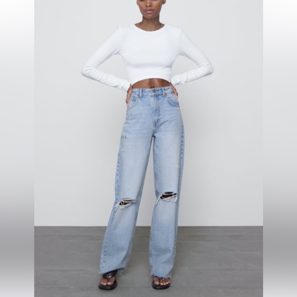 ZARA wide leg full length ripped jeans size 4